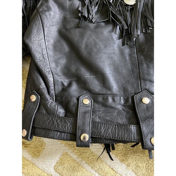 Vintage dollar Genuine Leather Biker Motorcycle Fringe Jacket Size 46 Mens - Picture 7 of 10